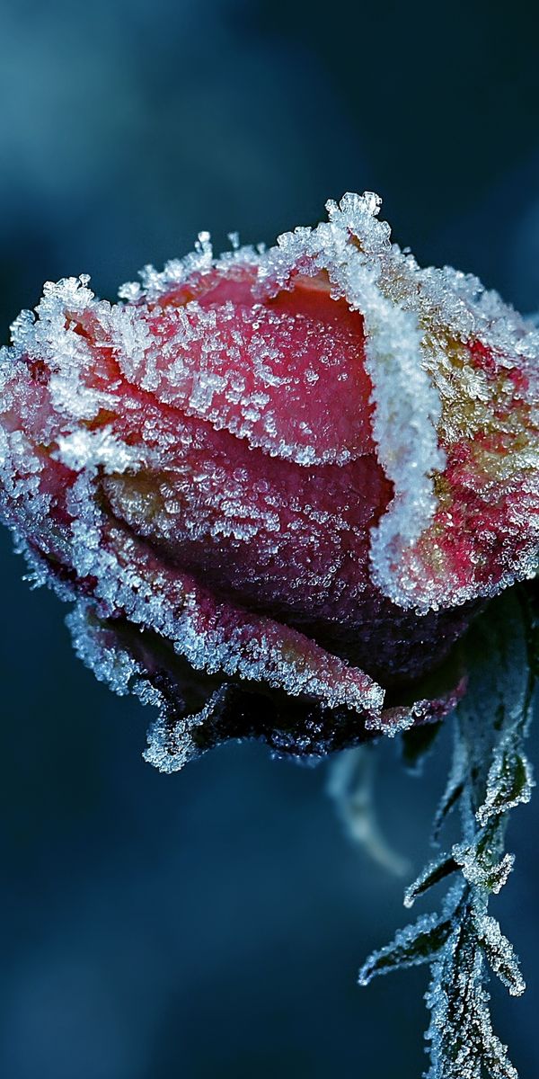 Beautiful 4K wallpaper featuring a frosted rose against a dark background