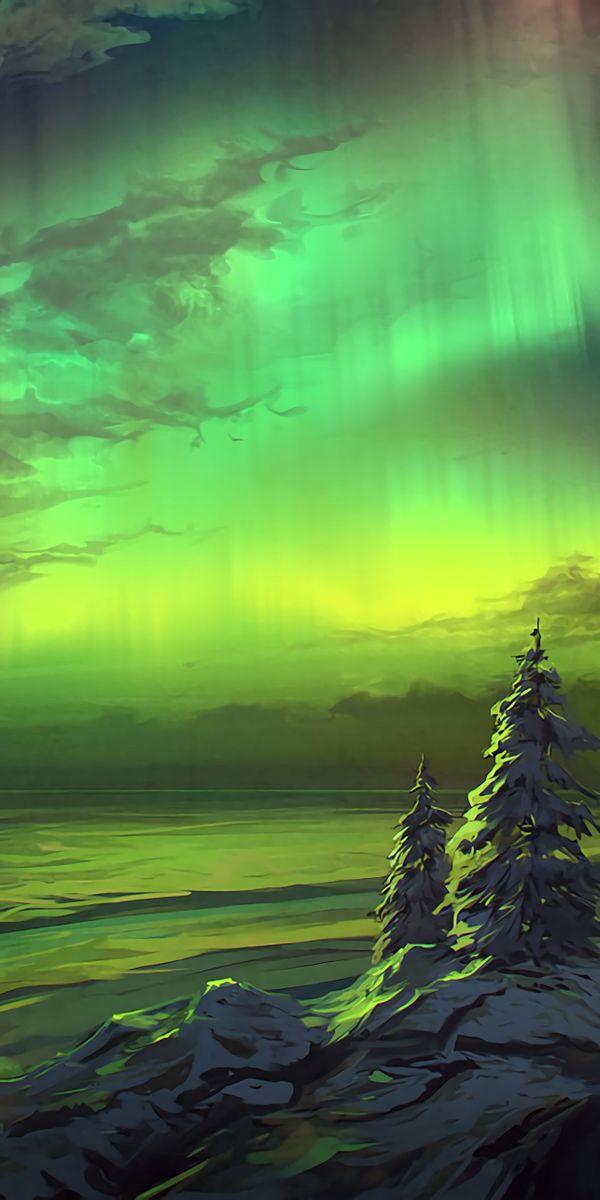 Breathtaking Aurora Borealis Over Snow-Covered Trees