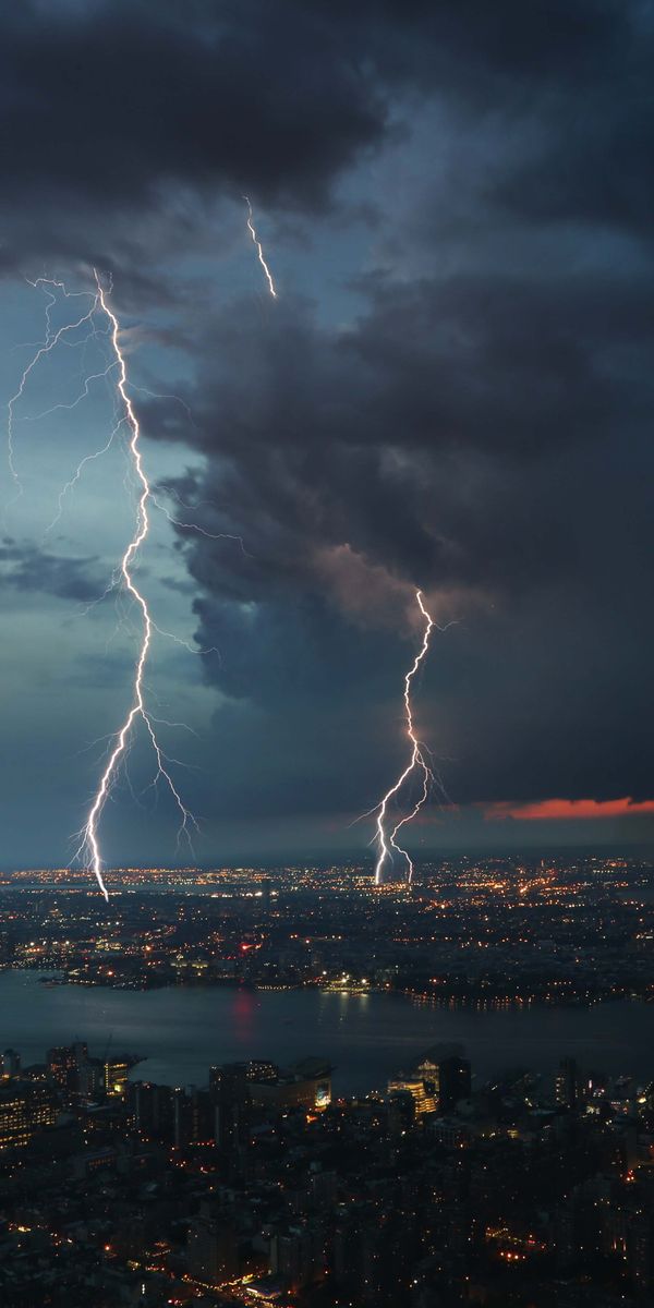 Beautiful Thunderstorm View from Above a Night City