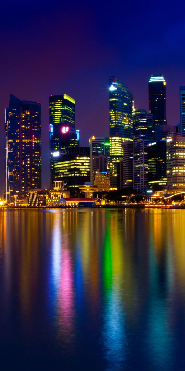 Beautiful Night View of Singapore's Skyline with Colorful Lights