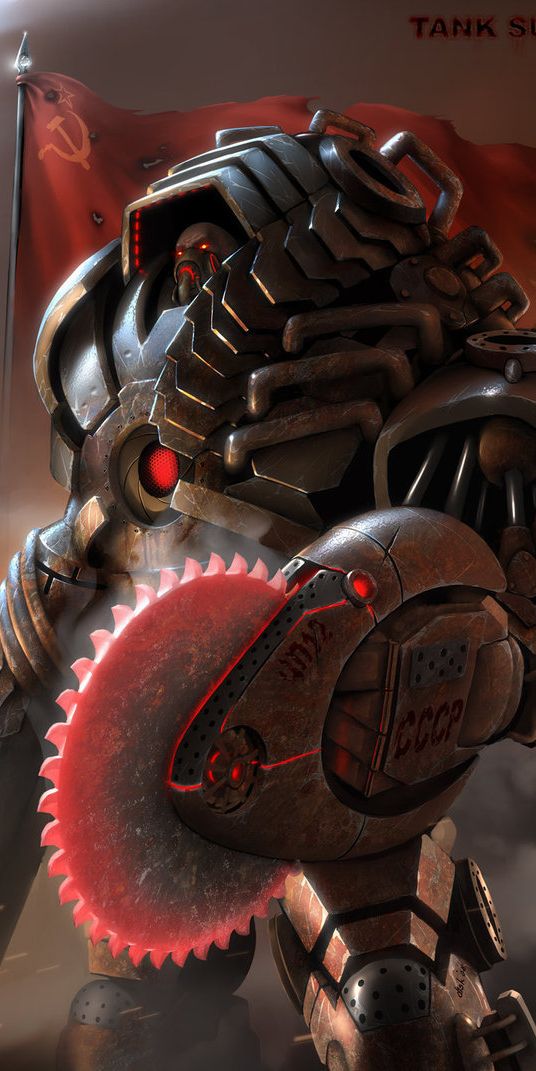 Futuristic Robot with Soviet Flag Wallpaper