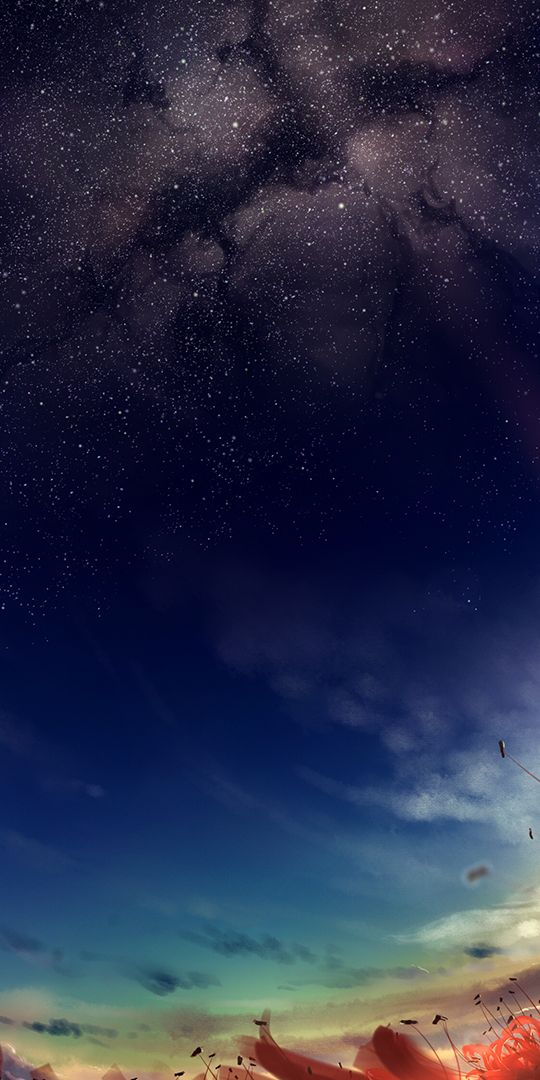 Anime Girl in White Dress Surrounded by Flowers and Stars