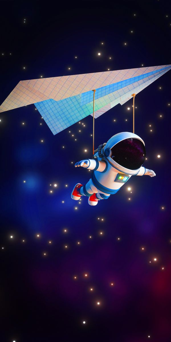 Cosmonaut with Paper Airplane Soaring Through the Universe