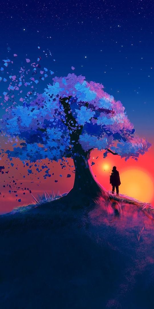 Breathtaking mobile wallpaper featuring a silhouette of a tree at sunset
