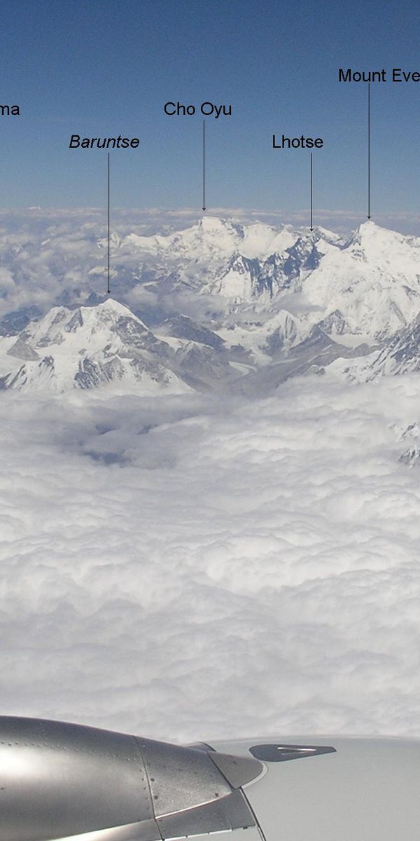 Aerial View of the Himalayas Featuring Mount Everest
