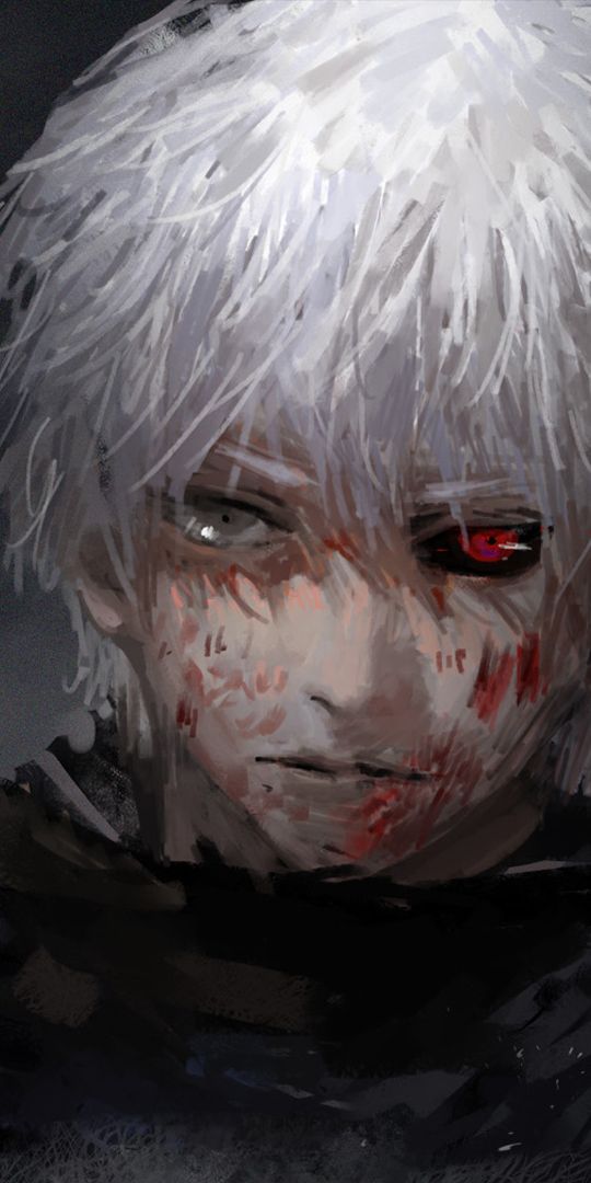 Trendy Ken Kaneki Wallpaper Featuring Heterochromia and Dark Aesthetic