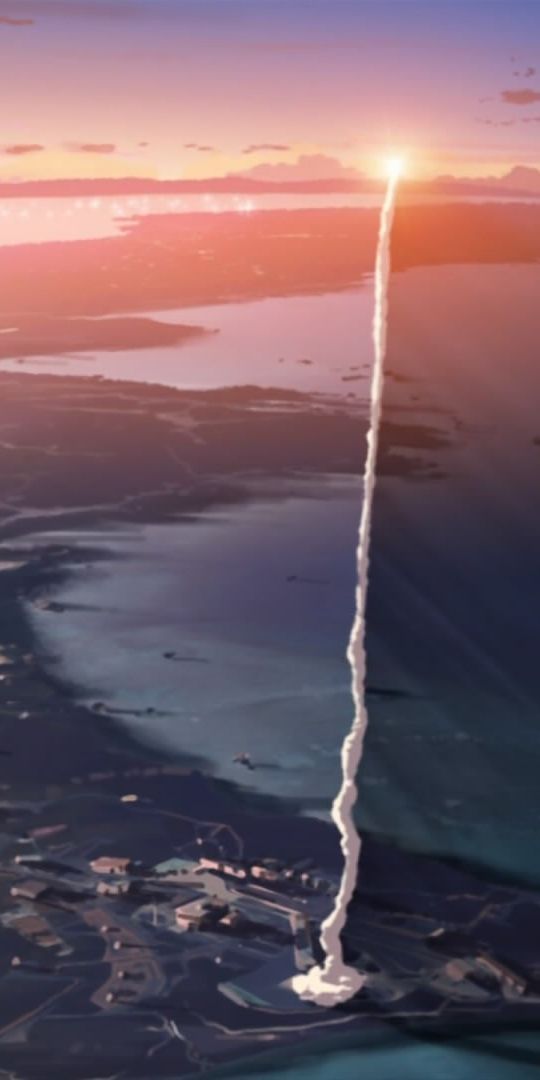 Breathtaking anime phone wallpaper featuring a rocket launch at sunset