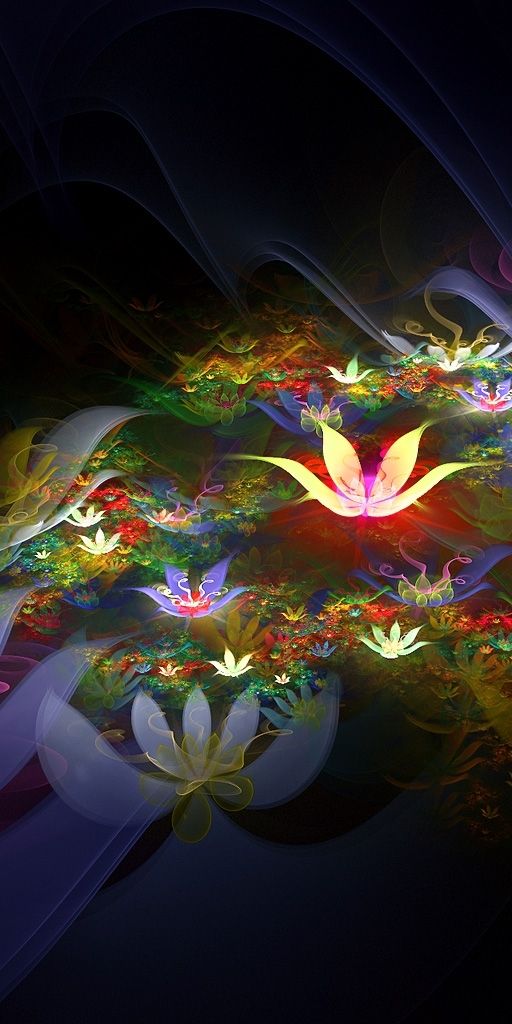 Vibrant Abstract Floral Phone Wallpaper on a Black Background