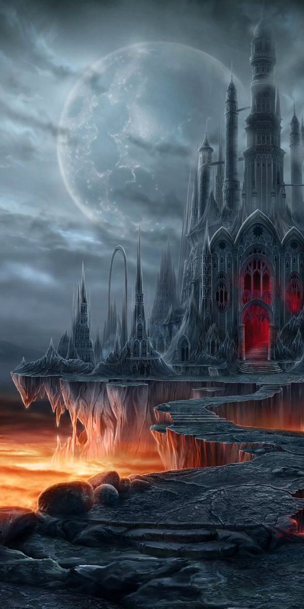 Fantasy Castle at Night with a Lava Path