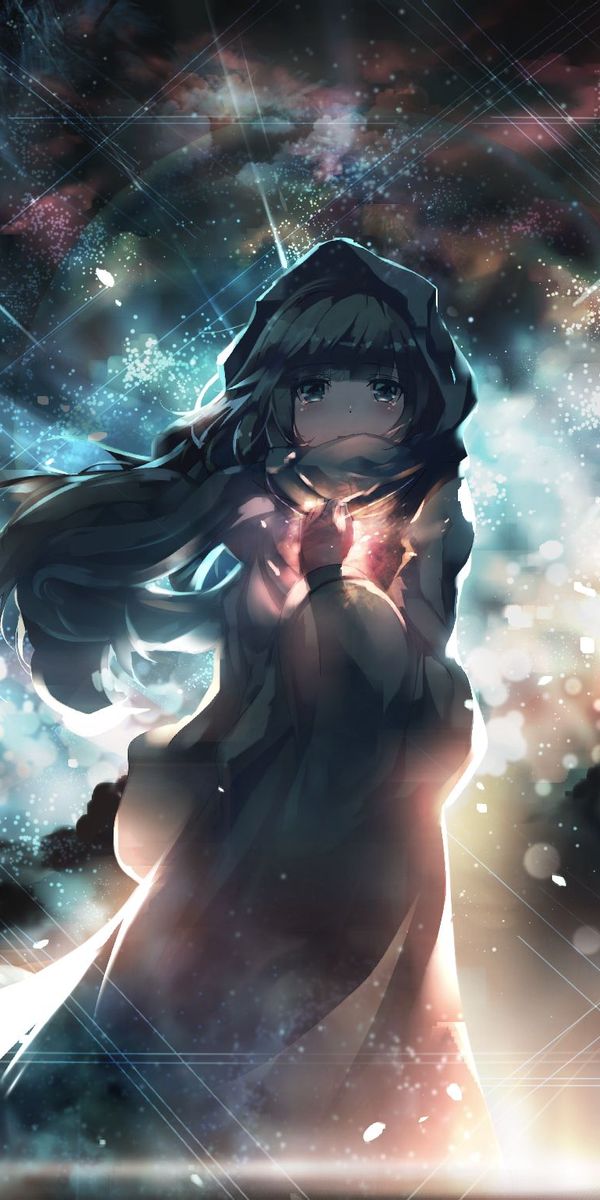 Enchanting Anime Phone Wallpaper Featuring a Girl in a Celestial Sky