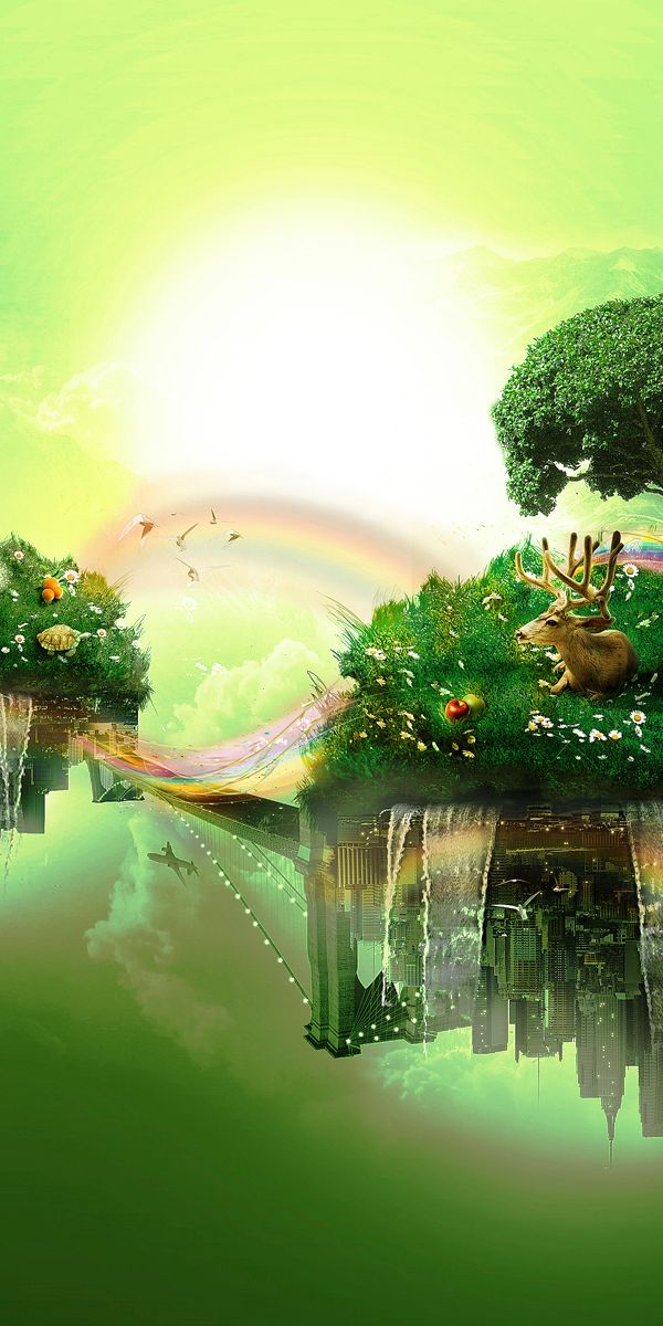 Trendy Psychedelic CGI Landscape with Floating Islands