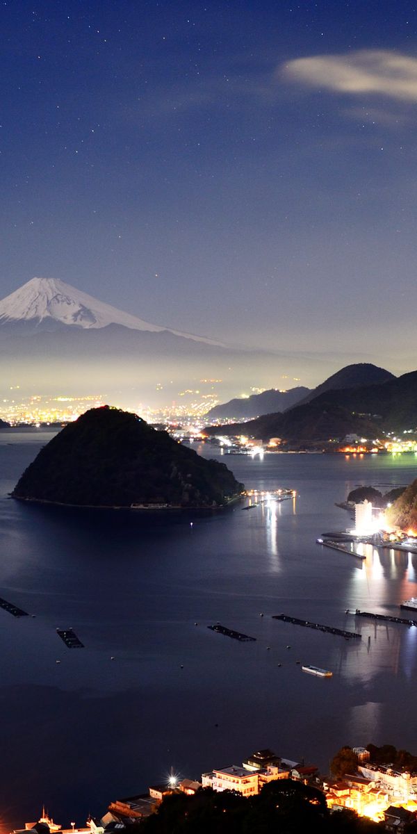 Phone wallpaper: Volcano, Mount Fuji, Japan, Volcanoes, Earth, Night free download