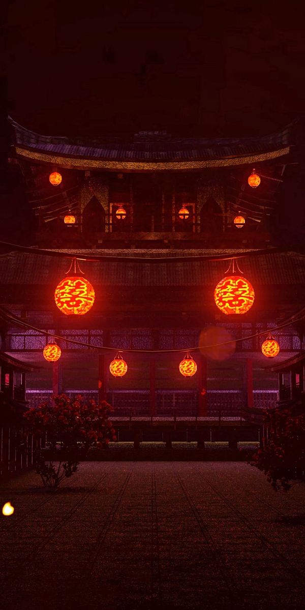 Enchanting Night Scene with Lanterns at a Pagoda