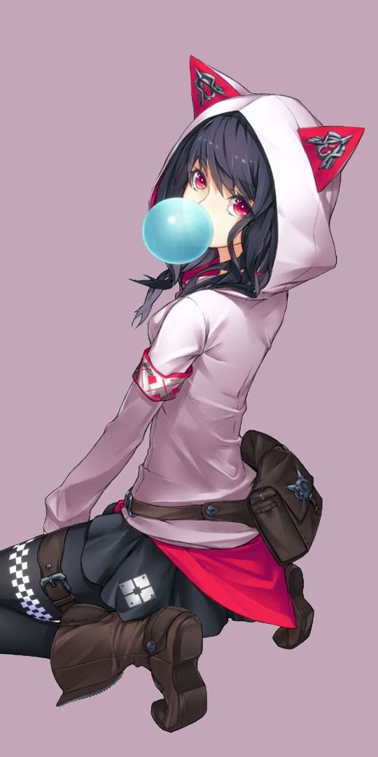 Anime Girl in Hoodie with Bubble Gum - HD Wallpaper for Fans