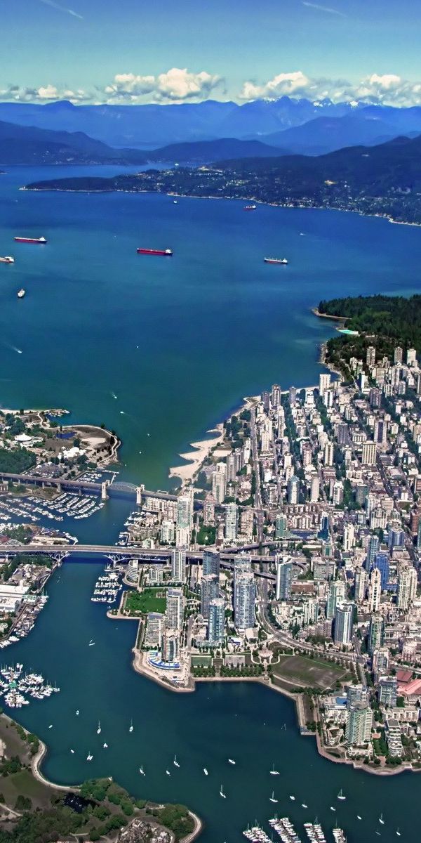 Aerial View of Vancouver: Vibrant Cityscape Phone Wallpaper from Canada