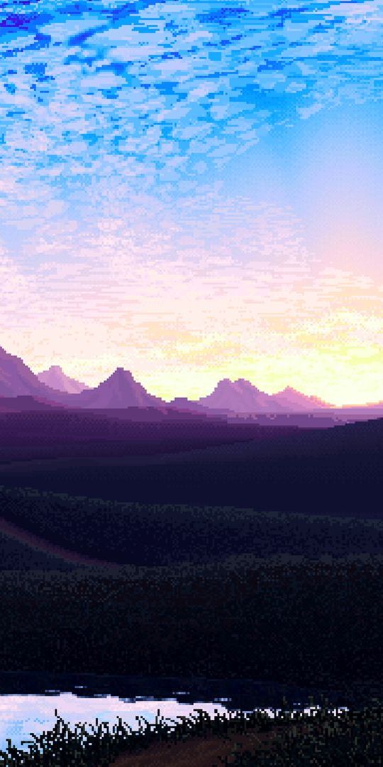 High-Quality Pixel Art Landscape with Vibrant Sky