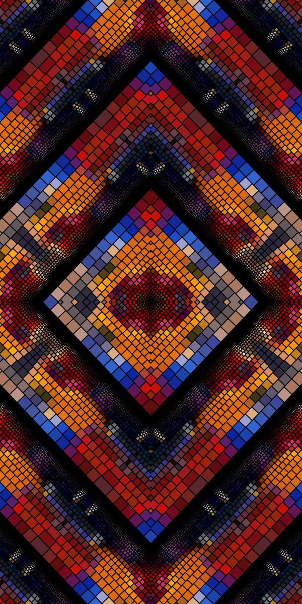 Colorful Geometric Mosaic Wallpaper Featuring Rhombuses and Diamonds