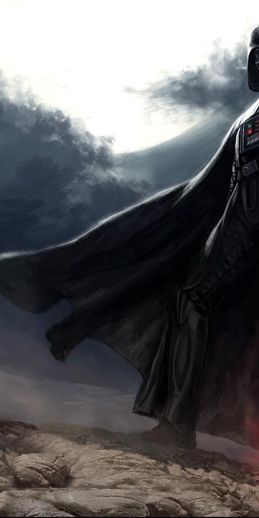 Darth Vader in a dramatic landscape - Star Wars phone wallpaper