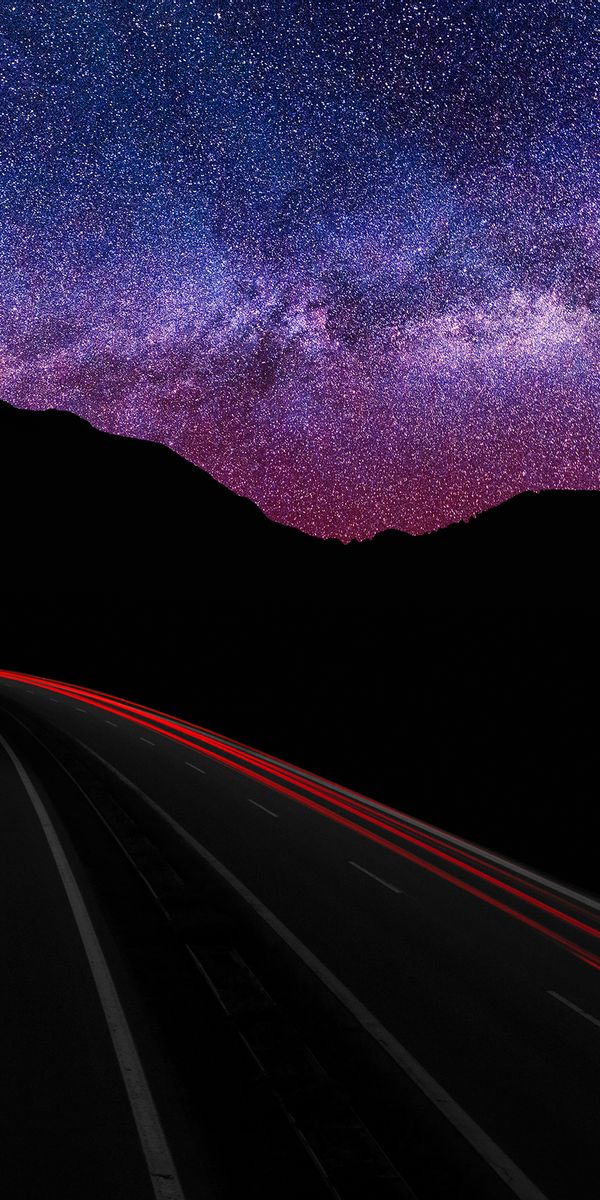 Milky Way Night Sky with Silhouette of Road and Mountain