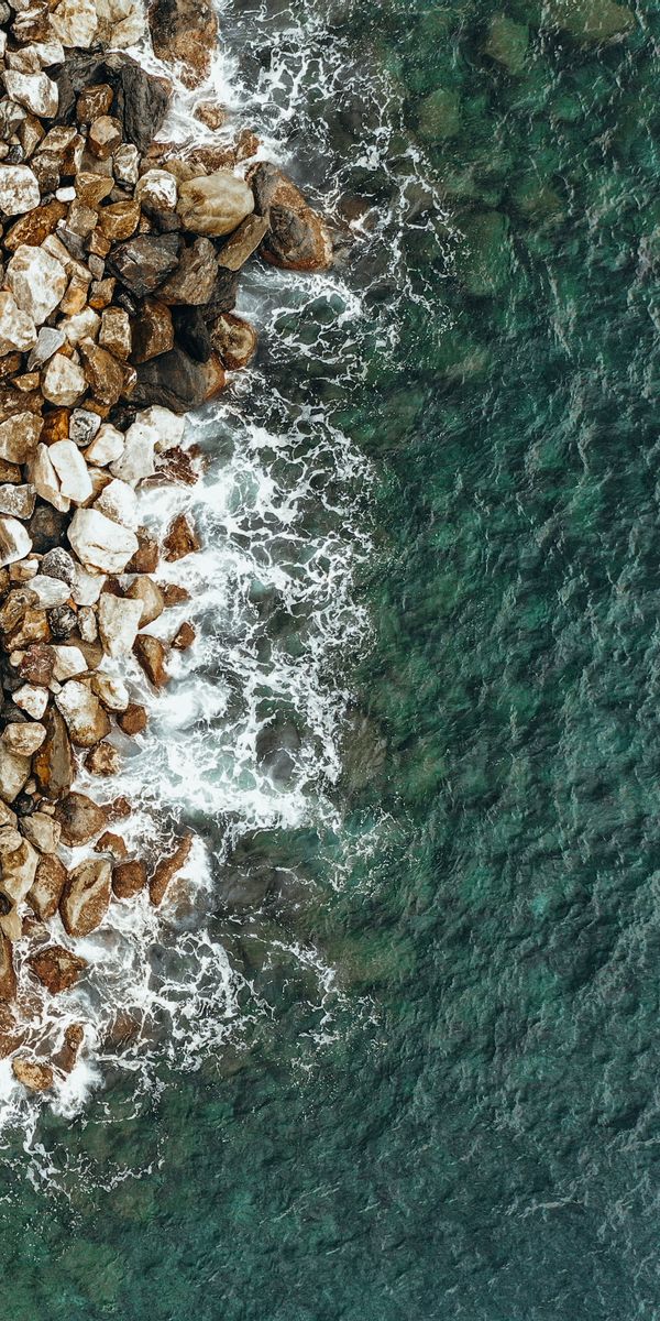 Phone wallpaper: Nature, View From Above, Stones, Sea, Coast, Water free download