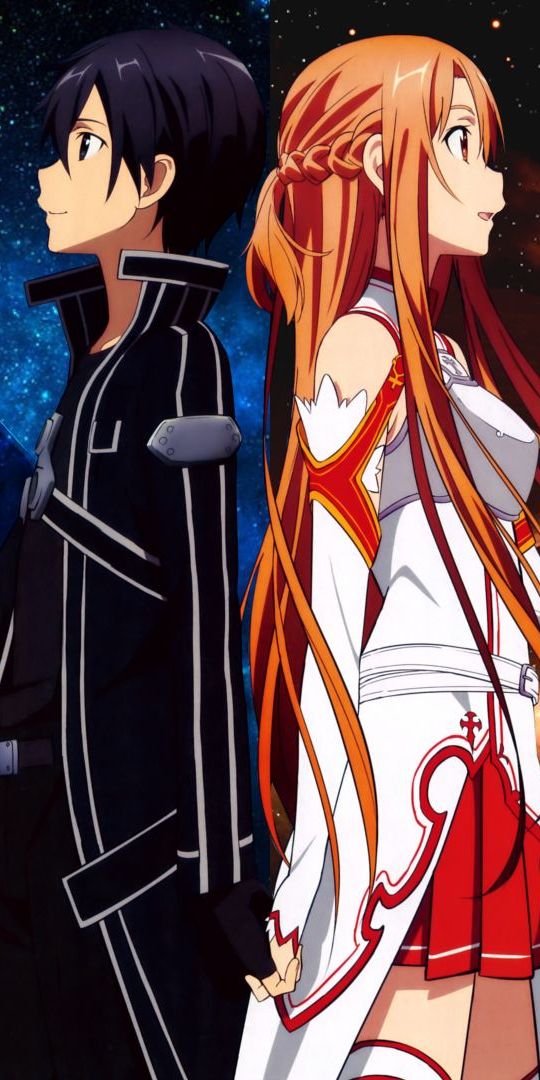 Epic Sword Art Online Wallpaper Featuring Asuna Yuuki and Kirito