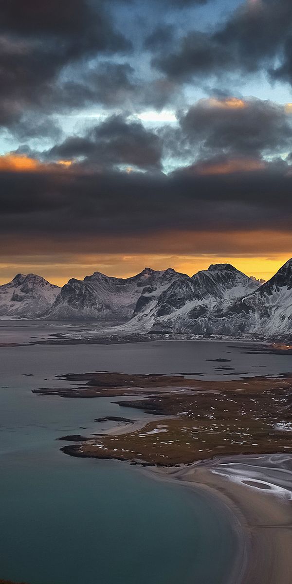 Phone wallpaper: Sunrise, Mountains, Winter, Lake, Mountain, Earth, Cloud, Sky, Landscape free downl