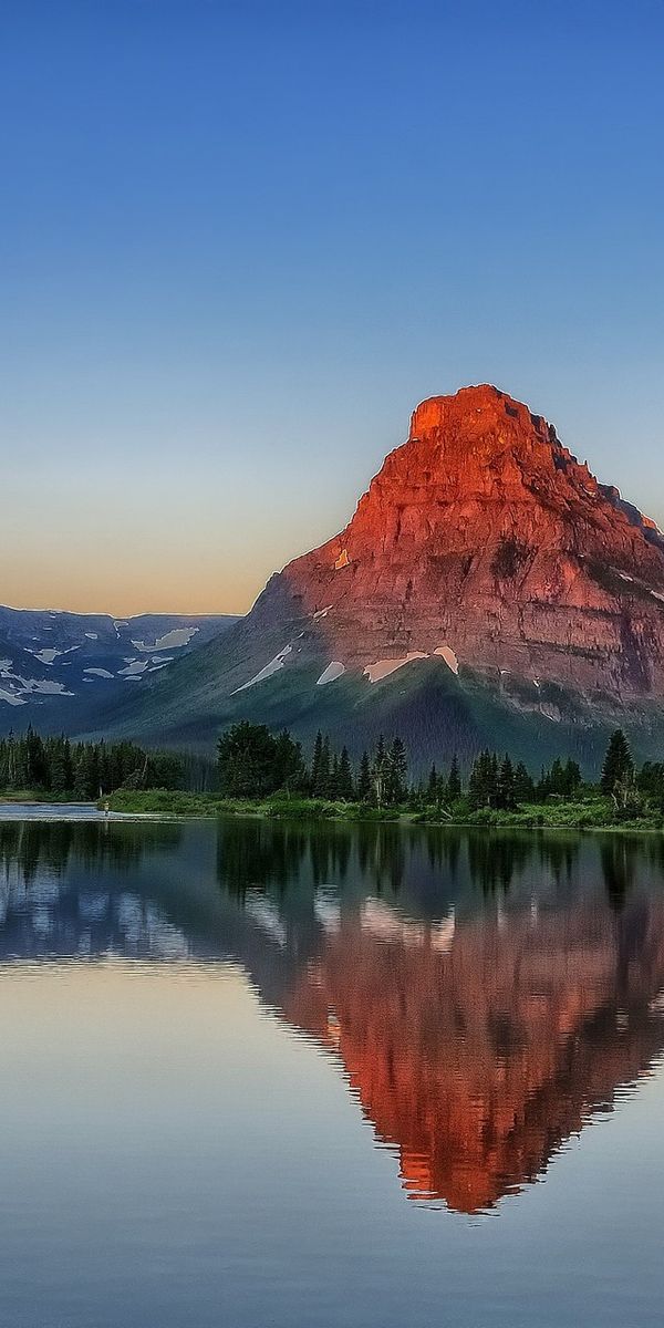 Phone wallpaper: Pray Lake, Sinopah Mountain, Glacier National Park, Montana, Dawn, Sunrise, Mountai