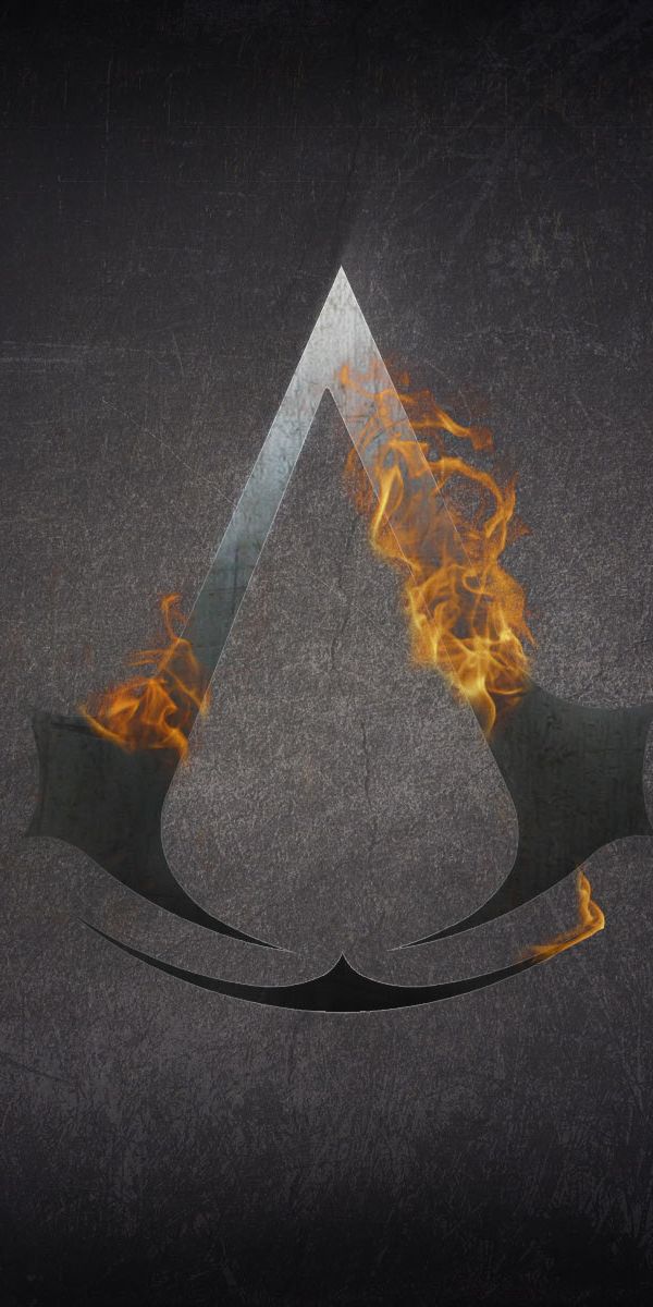 Assassin's Creed Logo with Fiery Flames - Mobile Wallpaper