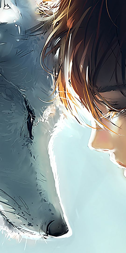 Aesthetic Princess Mononoke Art Featuring a Girl and a Wolf