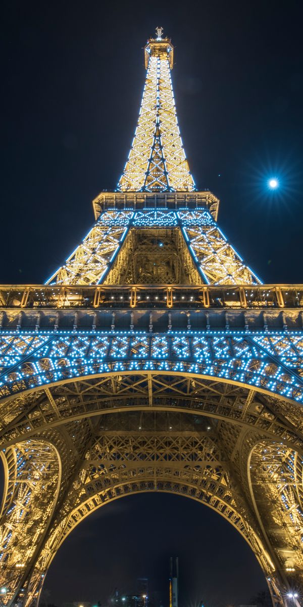 Phone wallpaper: Night, Paris, Eiffel Tower, Monuments, Light, France, Monument, Man Made free downl