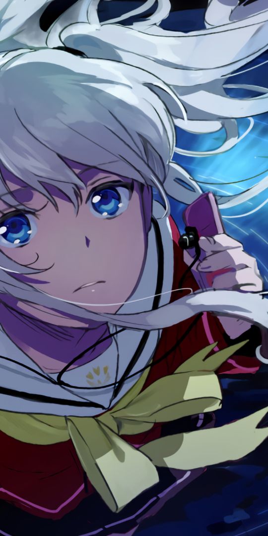 Phone wallpaper: Anime, Water, Night, Blue Eyes, Charlotte, School Uniform, Long Hair, White Hair, B