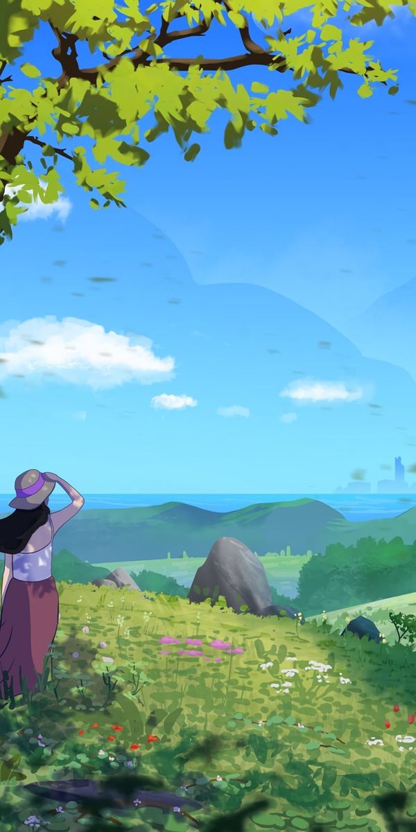 Phone wallpaper: Girl, Horizon, Nature, Landscape, Art free download