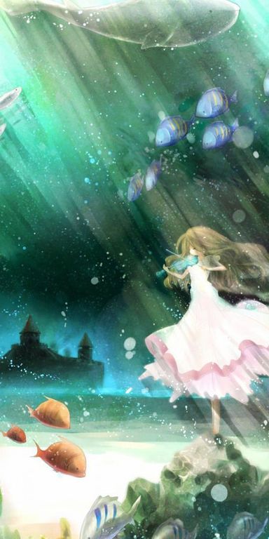 Anime Girl Swimming in a Magical Underwater World