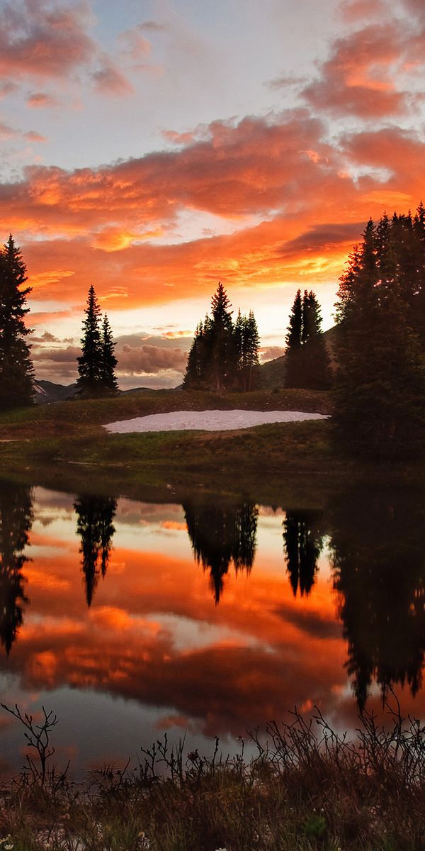 Phone wallpaper: Sunset, Mountain, Lake, Reflection, Tree, Earth, Cloud, Scenic free download