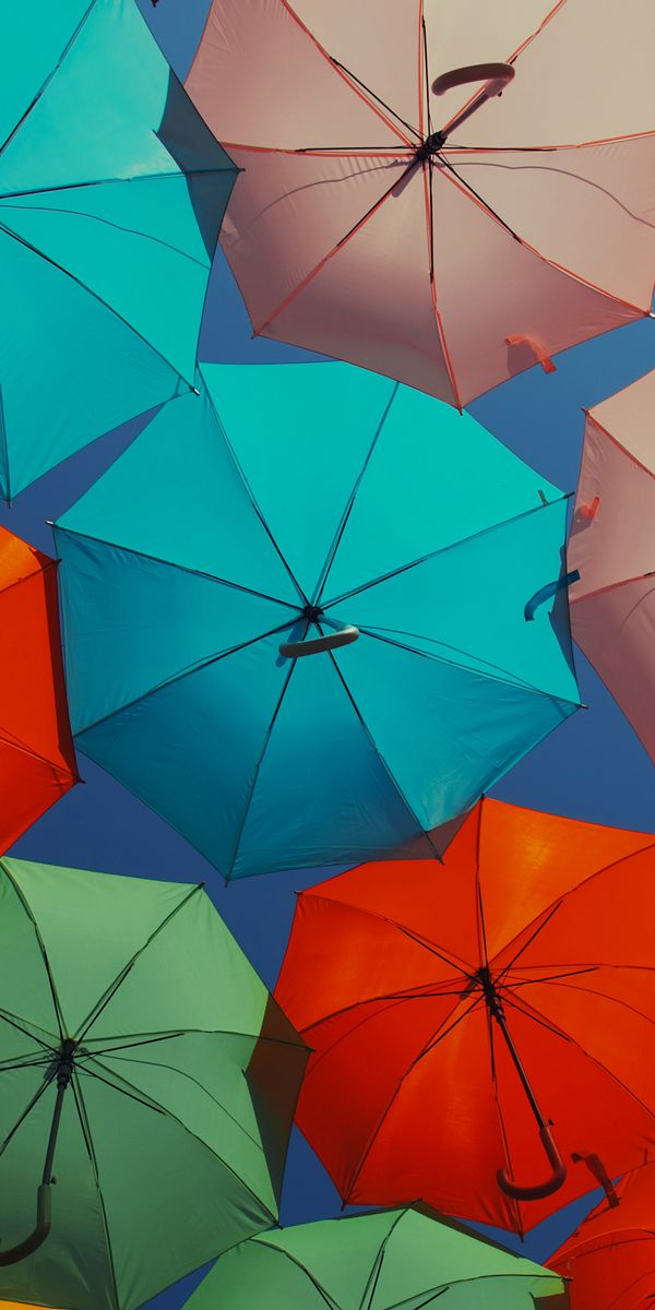 Phone wallpaper: Miscellanea, Miscellaneous, Decoration, Umbrellas, Multicolored, Motley, Street fre