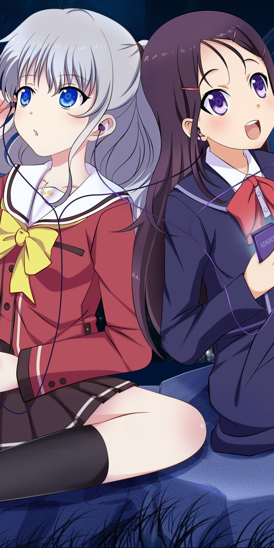 Charming 4K Phone Wallpaper Featuring Ayumi and Nao from Charlotte