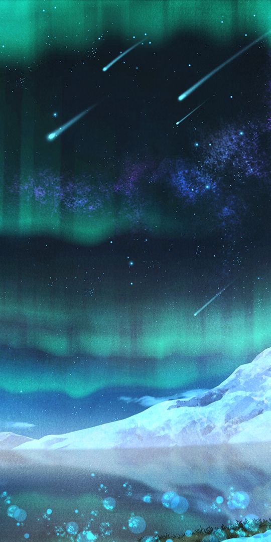 Aurora Borealis and Shooting Stars Over a Mountain Landscape