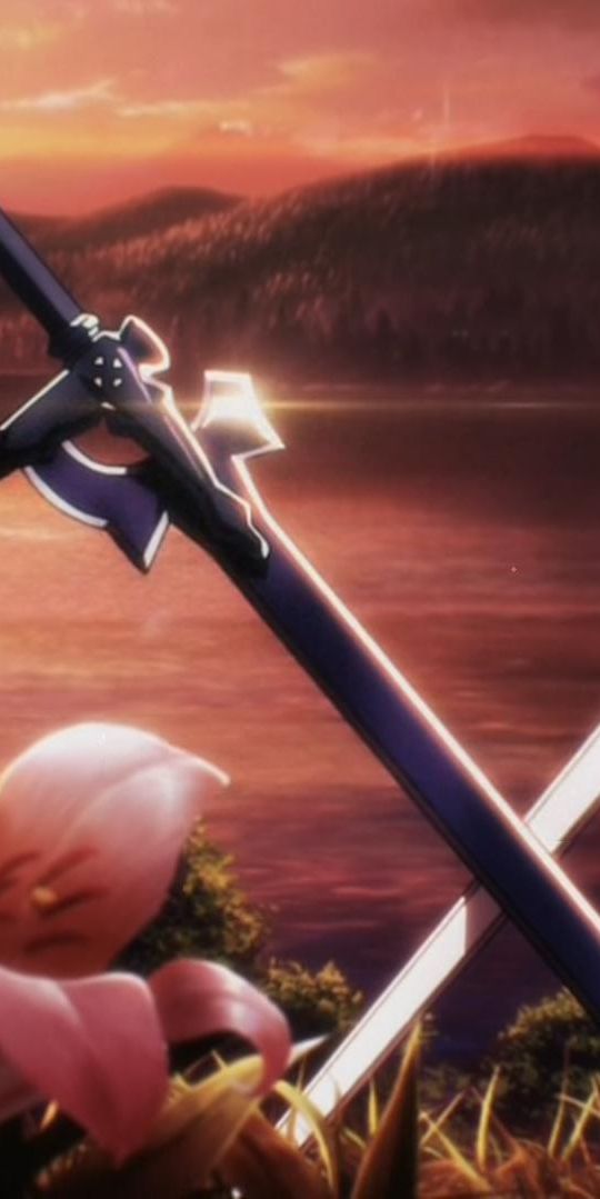 Epic Sunset Over Lake with Swords from Sword Art Online