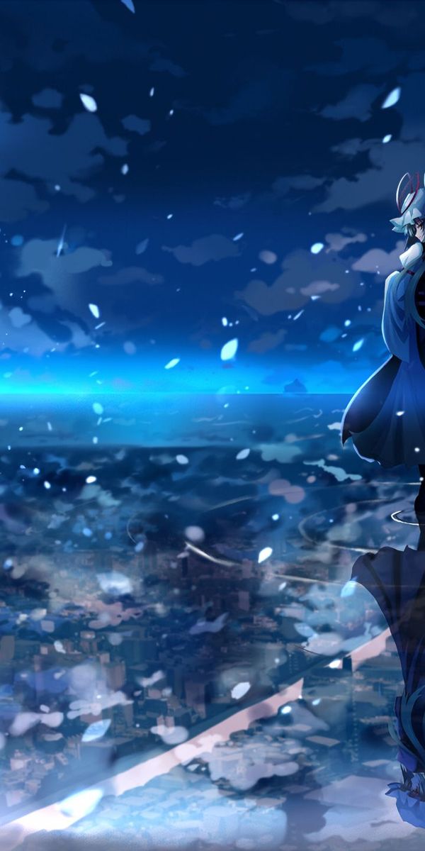 Yukari Yakumo Standing Under the Moonlight with an Umbrella