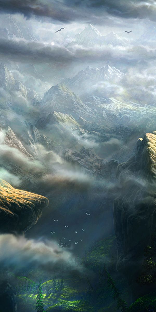 Phone wallpaper: Landscape, Fantasy, Mountain, Fog free download