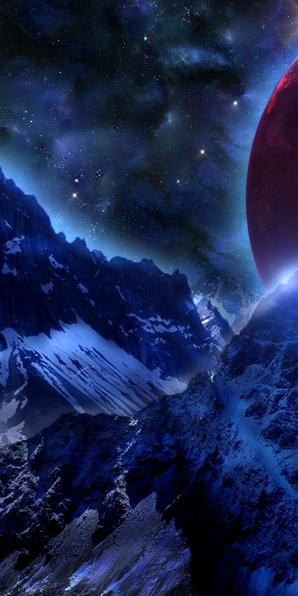 Phone wallpaper: Landscape, Stars, Mountain, Space, Planet, Sci Fi free download