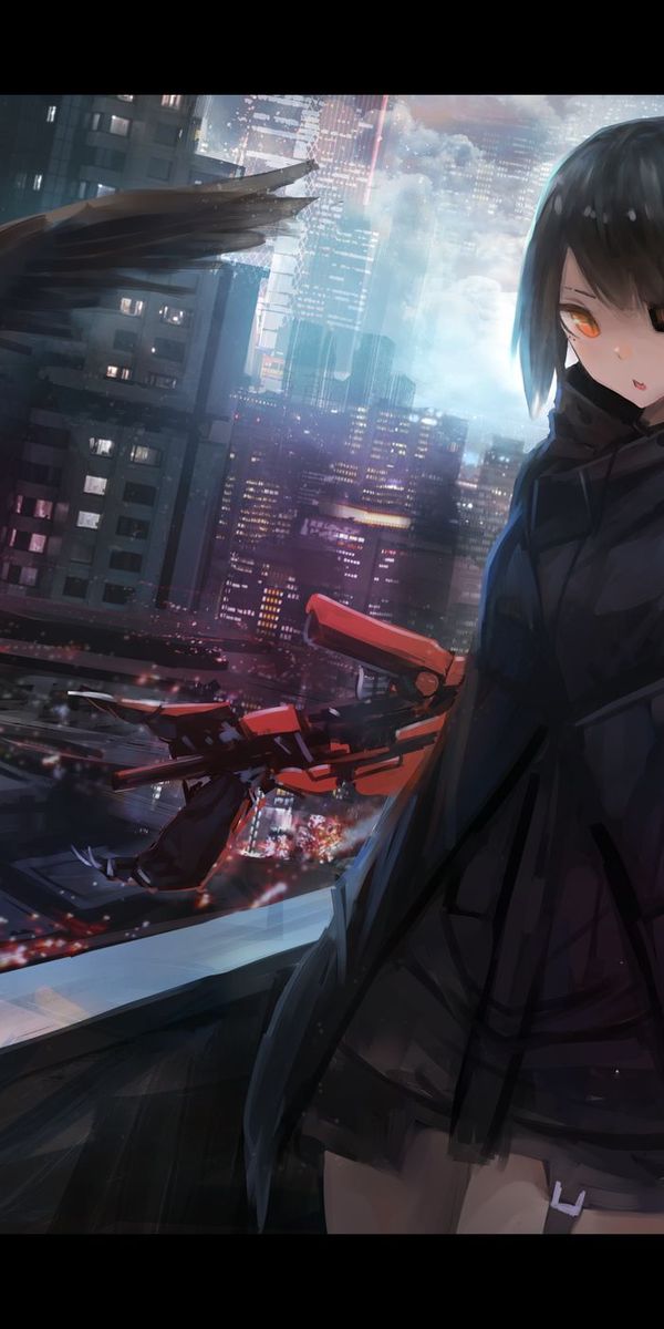 Explore a Unique Cyberpunk Mobile Wallpaper Featuring a Crow and a Girl