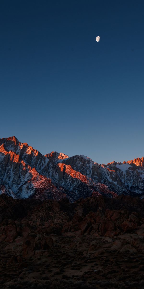 Phone wallpaper: Mountains, Moon, Mountain, Earth, Sunset free download