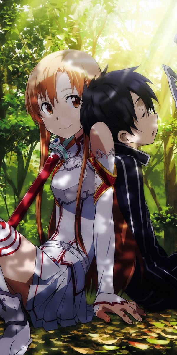 Asuna Yuuki and Kirito in a Magical Forest Setting