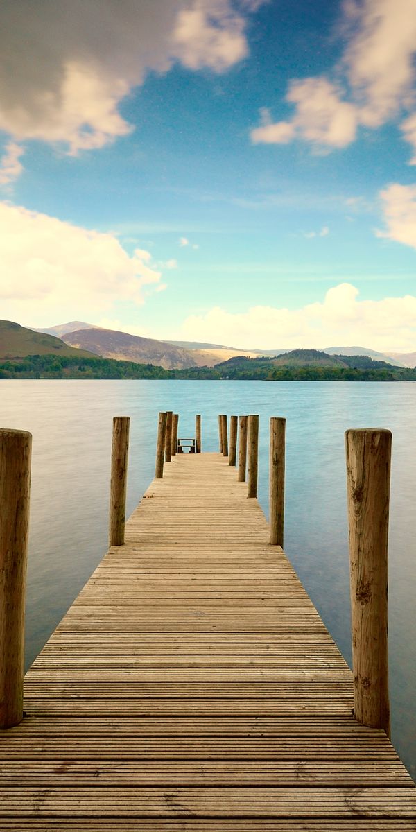 Phone wallpaper: Berth, Nature, Wharf, Distance, Dahl, Mountains, Sky, Rivers free download