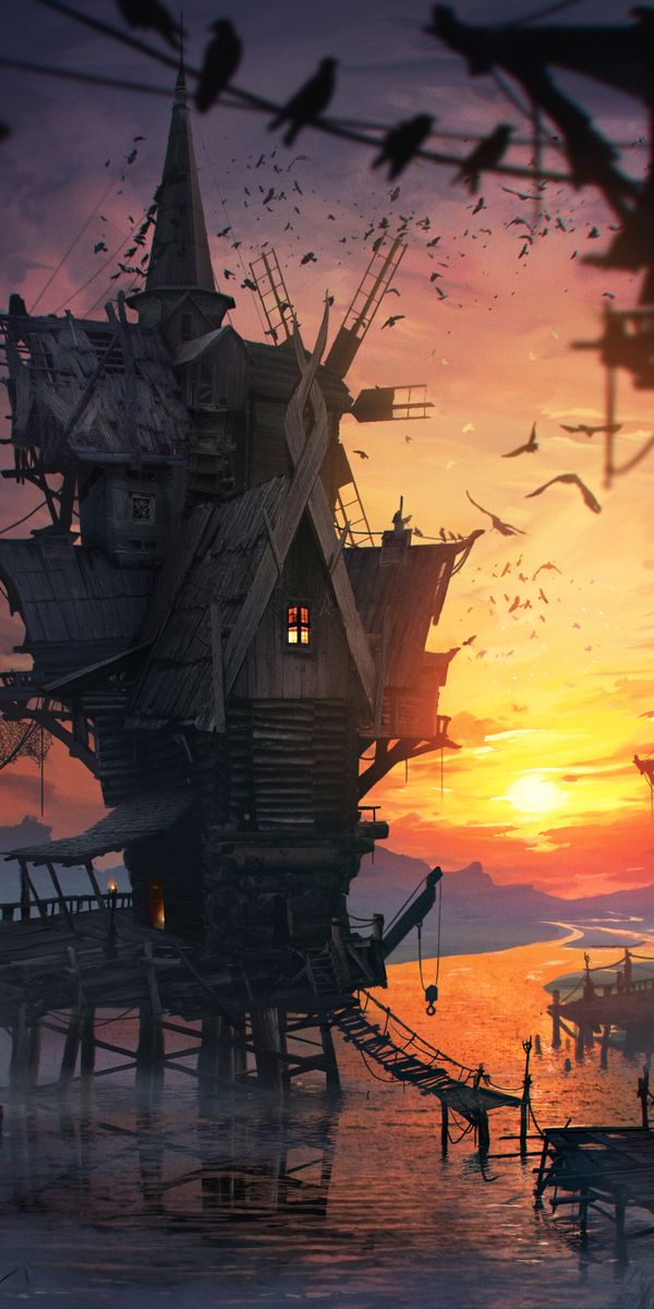 Decrepit Building at Sunset - A Perfect Mobile Wallpaper