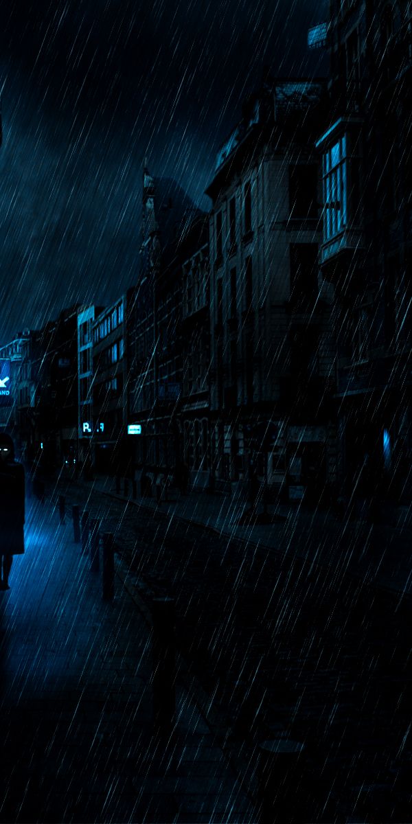 Dark Anime Scene of Rainy Street