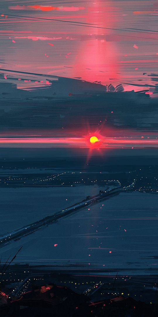 Breathtaking 4K Mobile Wallpaper: Anime Sunset Landscape with Scenic View