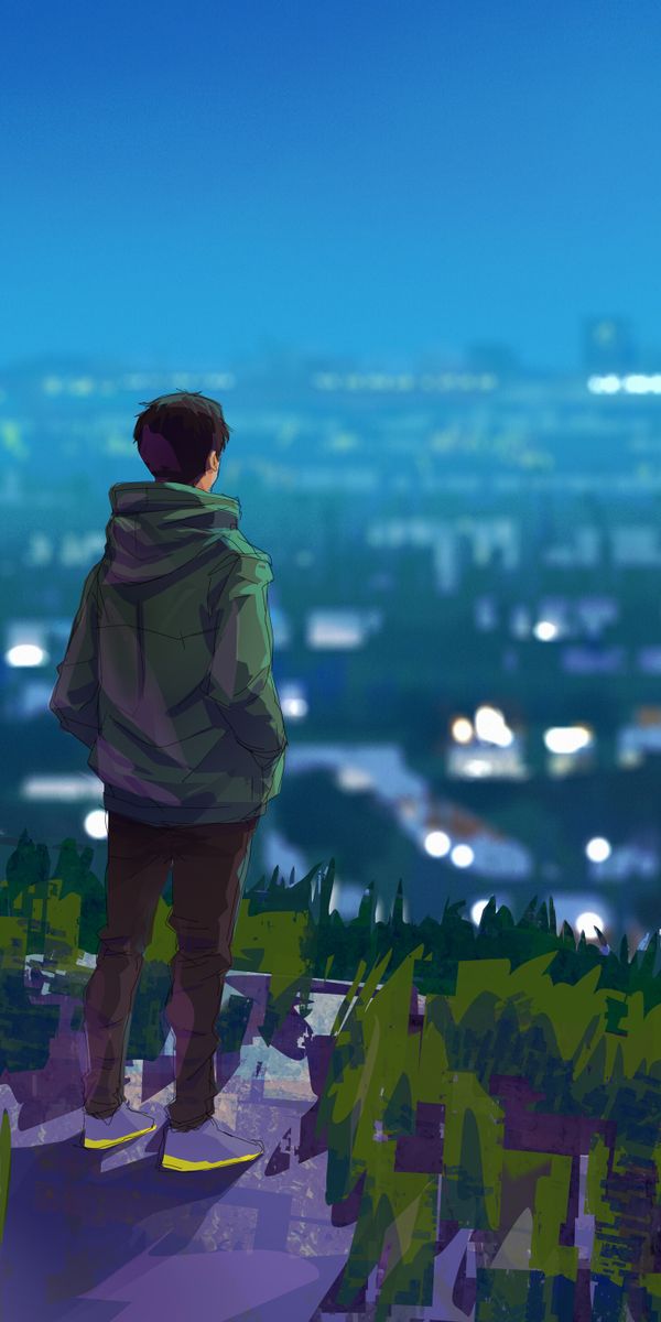 Lonely Person Overlooking the City at Night