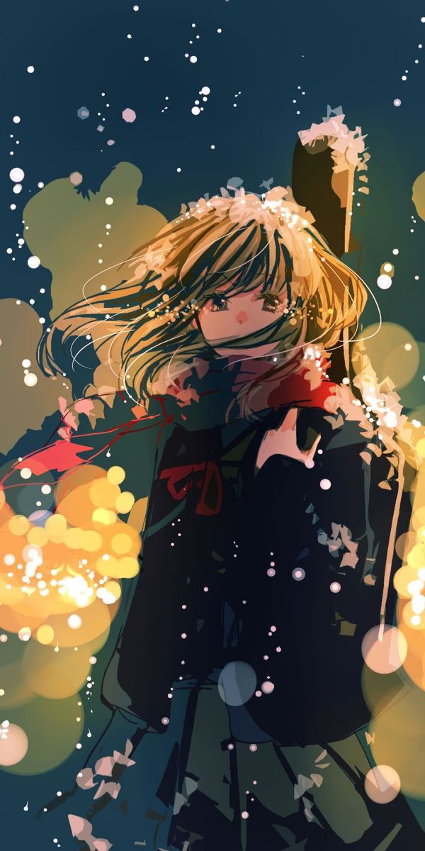 Enchanting Anime Girl Surrounded by Magical Sparkles